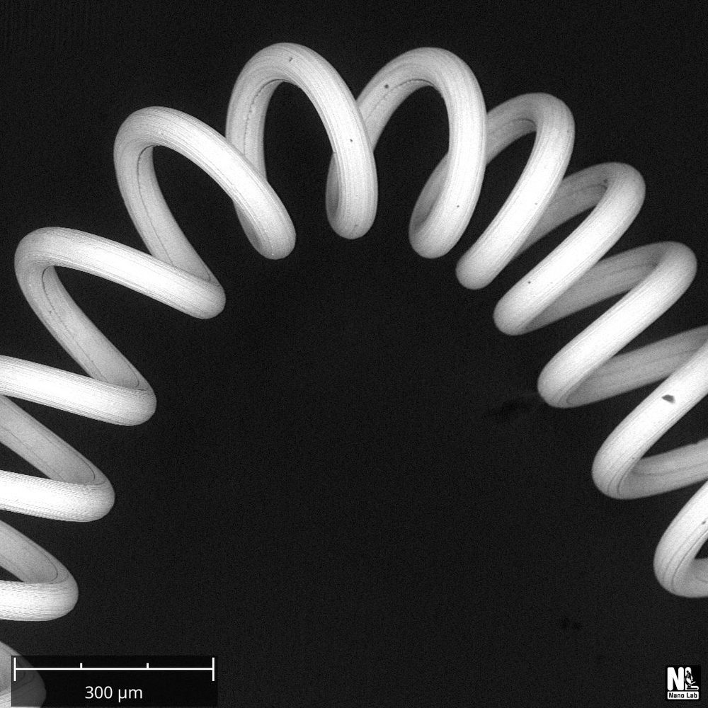 Light bulb filament, SEM.